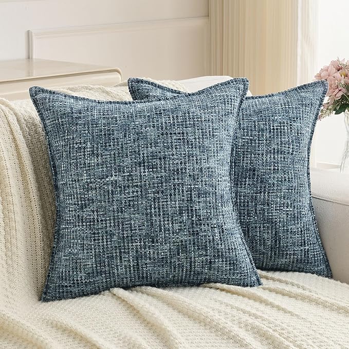 FUTEI Navy Decorative Throw Pillow Covers 18x18 Inch Set of 3,Soft Chenille Tweed Textured Cushion Case,Modern Home Decor for Couch Bed Living Room