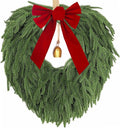 24" Norfolk Pine Wreath, Artificial Christmas Wreaths, Real Touch Green Winter Garland for Front Door Wall Indoor Outdoor Christmas Holiday Decor, with Bow & Bell, FF12