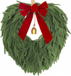24" Norfolk Pine Wreath, Artificial Christmas Wreaths, Real Touch Green Winter Garland for Front Door Wall Indoor Outdoor Christmas Holiday Decor, with Bow & Bell, FF12