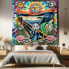 Ambesonne Trippy Tapestry Queen Size, Tie Dye Effect Esoteric Sun Moon Psychedelic the Scream Interpretation with Flowers, Wall Hanging Bedspread Bed Cover Wall Decor, 88" X 88", Multicolor