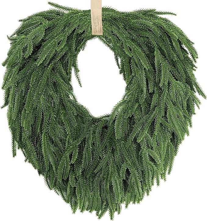 24" Norfolk Pine Wreath, Artificial Christmas Wreaths, Real Touch Green Winter Garland for Front Door Wall Window Indoor Outdoor Christmas Home Holiday Decor, FF13