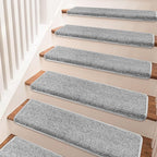 PURE ERA Bullnose Carpet Stair Treads Set Tape Free Non-Slip Indoor Stair Protectors Pet Friendly Rugs Covers Soft Skid Resistant Washable Reusable 9.5" x 30"(14 Pieces,Light Gray)