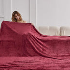 Oversized King Fleece Blanket 120x120 Inches, Seamless Soft Cozy 3D Jacquard Flannel Blanket 10'x10' Extra Large for Bed, Sofa, Couch, Travel & Camping, California King Throw, Burgandy Red Leaf