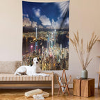 Ambesonne Cityscape Tapestry, Night View Hong Kong Victoria Harbor Business Financial District Cityscape Print, Wall Hanging for Bedroom Living Room Dorm Decor, 40" X 60", White Indigo
