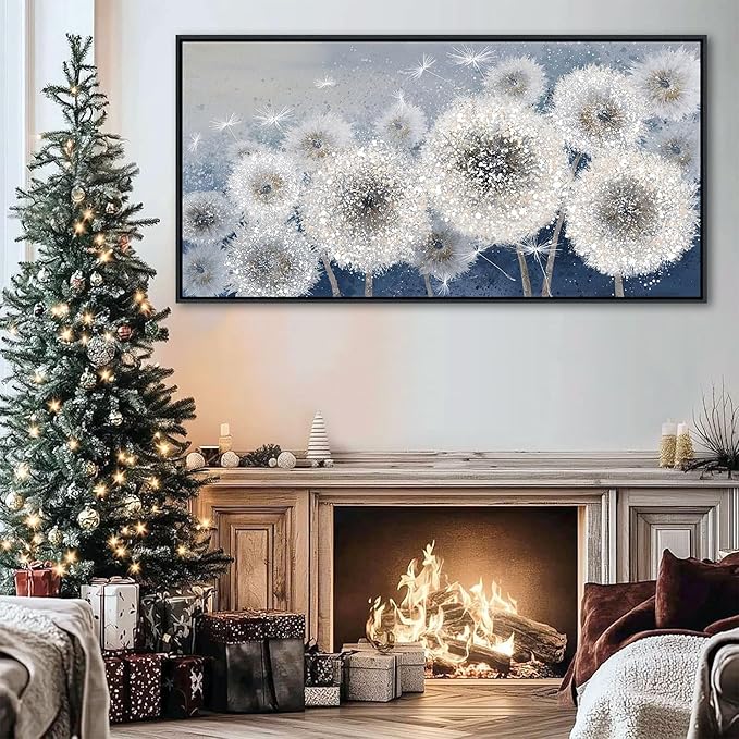 Pogusmavi Dandelion Wall Art Modern Wall Decor Botanical Framed Artwork for Walls Office Artwork Pictures for Bedroom Canvas Painting for Living Room 30x60 Black Framed
