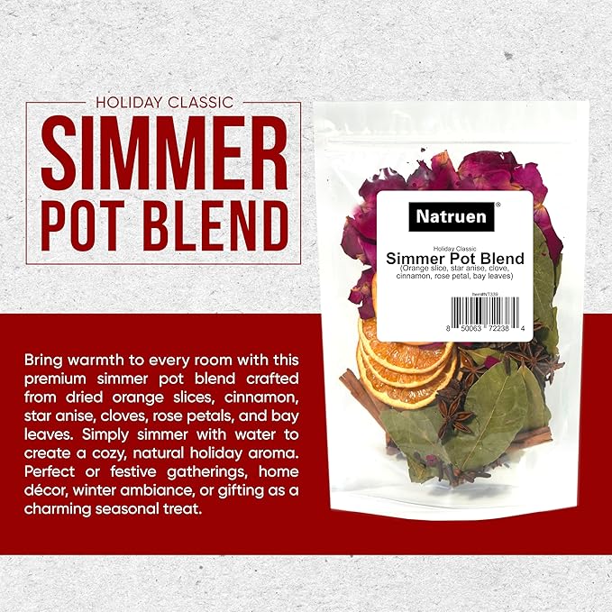 Holiday Simmer Pot Blend Kit – Rose Petals, Orange Slices, Star Anise, Clove, Cinnamon& Bay Leaves – Romantic Rose & Citrus for a Love-Filled Home, Stovetop Potpourri Mix