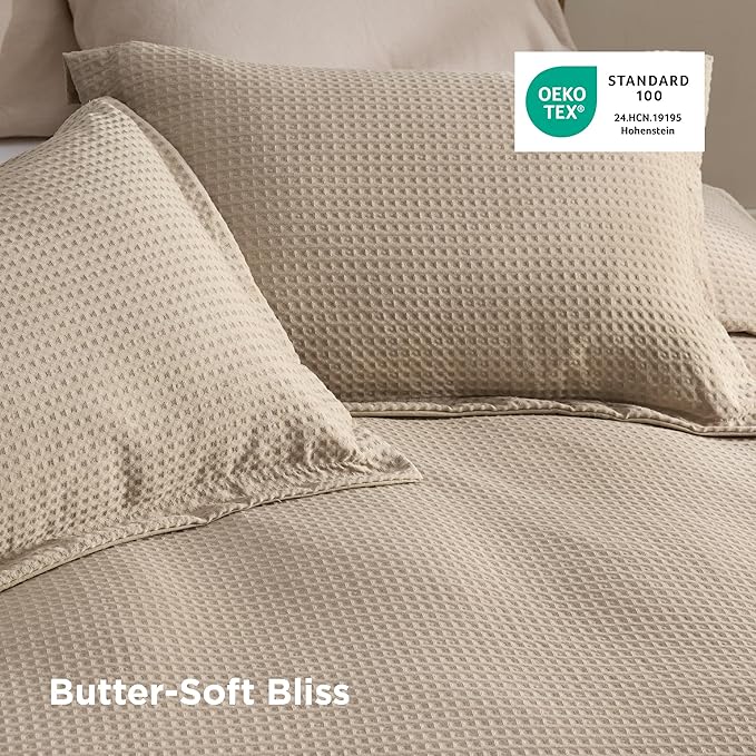 Bedsure Luxury Waffle Duvet Cover King Size - Textured Duvet Cover Set, Soft, Breathable Bedding Set (104"x90") with 2 Pillow Shams for All Season, Khaki, Comforter Not Included