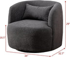 KINWELL 34" Boucle Swivel Barrel Chair with 23" Ottoman Set, Fully Assembled Set of Sherpa Accent Chair and Footrest, Modern Comfy Armchair and Footstool for Living Room and Bedroom, Dark Grey