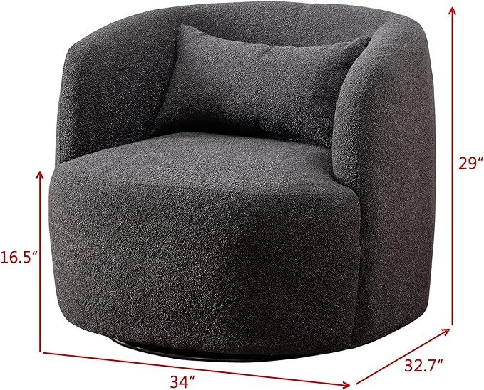 KINWELL 34" Boucle Swivel Barrel Chair with 23" Ottoman Set, Fully Assembled Set of Sherpa Accent Chair and Footrest, Modern Comfy Armchair and Footstool for Living Room and Bedroom, Dark Grey