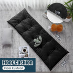 HOMBYS Floor Lounger Pillow Foldable and Tufted Design Long Floor Cushion for Yoga, Reading, Sleeping, Meditation, Elastic Band for Roll Up and Easy Storage, Machine Washable, Black, 74"x27"
