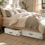 StorageWorks Under Bed Storage with Wheels, 10'' Underbed Storage Containers with Lid, 90L Clothes Organizer for Blankets, Sweaters, Bedding, 2-Pack, Beige