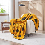 CozeCube Super Soft Fullfy Microfiber Reversible Knitted Blankets, Warm Cozy Fuzzy Plush Throw, Black and Yellow Polka Dot Throw Blanket for Couch Bed Sofa, 50" x 60"