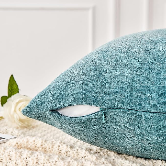 GAWAMAY Decorative Throw Pillow Covers 16x16 Inch Set of 2, Super Soft Chenille Square Pillows Farmhouse Fall Pillowcase for Living Room Bedroom Sofa Couch Cushion Cover Smoke Blue 40x40cm