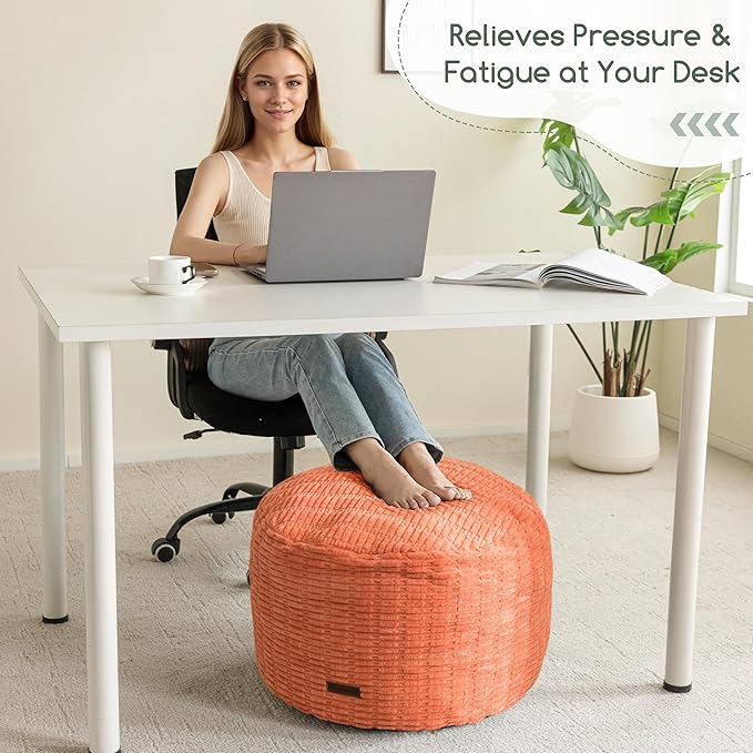 HIGOGOGO Pouf Ottoman Stuffed Round Modern Foam Filled Foot Rest Poufs for Living Room Chair Decorative 26 X 18 Inches Boho Relax Stool for Wedding Christmas Party, Coral Orange