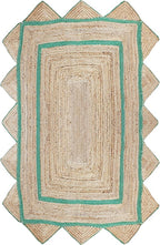 Scalloped Jute Rug, Hand Woven Runner Area Rug, 3x10 Ft Beige & Green Braided Natural Sisal Kilim Rugs for Living Room, Kitchen, Entryway, Farmhouse