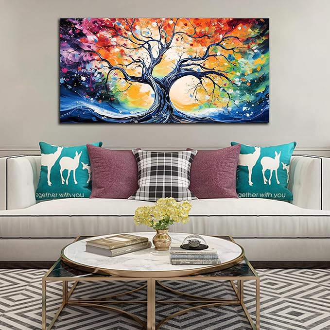 Large Canvas Wall Art Colorful Tree Picture Modern Living Room Bedroom Home Office Wall Decor Framed Canvas Prints Ready to Hang Size 30x60