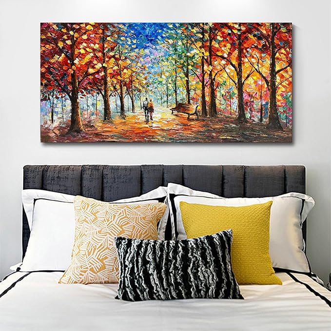 Hand-Painted Forest Landscape Painting 24x48 Inchs Art Wall Palette Knife Oil Painting Modern Abstract Landscape Art