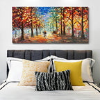 Hand-Painted Forest Landscape Painting 24x48 Inchs Art Wall Palette Knife Oil Painting Modern Abstract Landscape Art