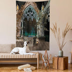 Ambesonne Gothic Tapestry, Patio with Enchanted Wishing Well Ivy on Antique Gateway to Forest, Wall Hanging for Bedroom Living Room Dorm Decor, 60" X 80", Taupe Green