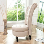 Royal High-Back Velvet Accent Chair for Vanity with Storage and Luxurious Upholstery, Retro Design and Versatile Usage for Living Room, Bedroom, Lounge and Office, Ivory