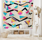 Ambesonne Indie Tapestry King Size, Eighties Memphis Fashion Style Geometric Abstract Colorful Design Dots Funky, Wall Hanging Bedspread Bed Cover Wall Decor, 104" X 88", Cream Pink