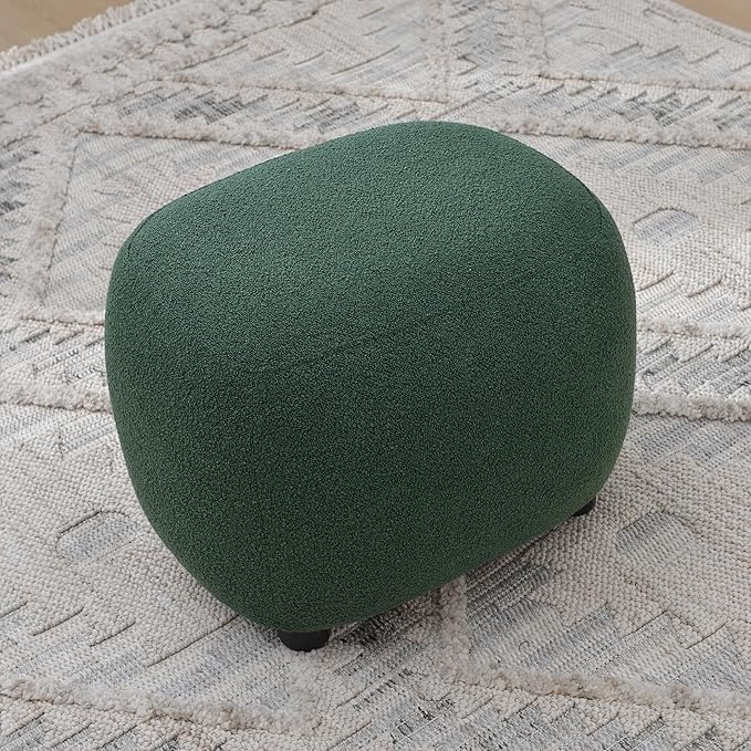 KINWELL Round Boucle Upholstered Ottoman Chair, Footstool with Soft Padded Seat, Fully Assembled Modern Sofa Couch Footrest, Extra Seating for Bedroom Entryway,Green(18.5" D x 23" W x 16.5" H)