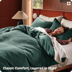 Bedsure Cotton Duvet Cover King - 100% Cotton Waffle Weave Forest Green Duvet Cover King Size, GentleSoft™ and Breathable Bedding Set for All Season, 3 Pieces, 104"x90"