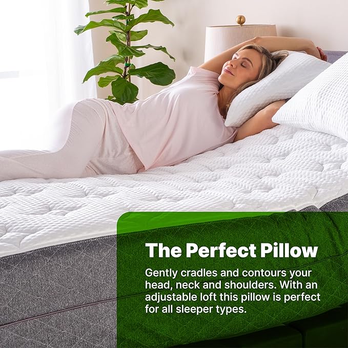 GhostBed Shredded Memory Foam Pillow with Adjustable Gel and Cooling Breathable Cover - King Size Shredded Pillows CertiPUR-US Certified 2-Pack
