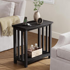 ChooChoo Black End Table for Small Spaces, Narrow Side Table, Night Stand with Storage Shelf for Living Room and Bedroom