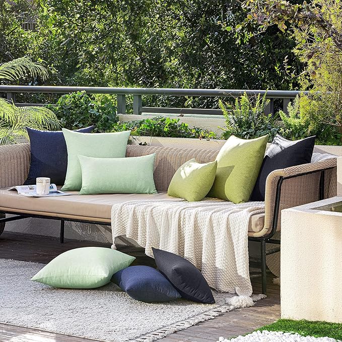 MIULEE Pack of 2 Decorative Outdoor Solid Waterproof Throw Pillow Covers Spring Faux Linen Garden Farmhouse Cushion Cases for Patio Tent Balcony Couch Sofa 20x20 Inch Sage Green