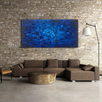 MyArton Large Abstract Dark Blue Square Wall Art Hand Painted Textured Oil Painting on Canvas Ready To Hang 60x30inch