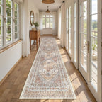 Runner Rug 2x10, Ultra-Thin Kitchen Rugs Non Slip Washable Rugs for Entryway Rug, Kitchen Runner Low Pile Vintage Soft Carpets for Living Room, Bathroom Bedroom (Orange,2'x10')