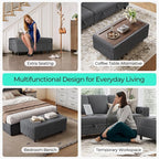 LINSY HOME Sectional Sleeper Sofa Storage Ottoman Bench, Convertible Coffee Table Plush Corduroy Couch Ottoman Footstool for Living Room, Bedroom Entryway and Family Room, Grey