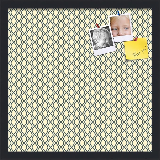 PinPix 17x17 Inch Cork Bulletin Board. This Decorative Framed Pin Board Comes with Yellow and Blue Waves Design and a Satin Black Frame. Ideal for Home Office Decor or Message Board (PinPix-321)