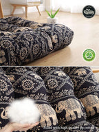 Boho Square Floor Seat Pillows Cushions 22" x 22", Soft Cotton Linen Bohemian Yoga Mandala Meditation Pouf Tatami Floor Pillow Cushion for Living Room Adults & Kids Casual Reading Nooks,Elephant B