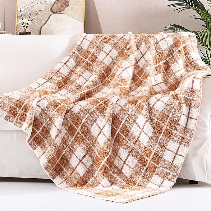 Panku Plaid Blanket, Ultra Soft Cozy Throw Blanket, Warm Fluffy Burnt Orange Throw Blanket for Couch and Sofa (50x60 Inches, Burnt Orange)