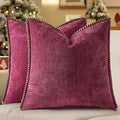 decorUhome Spring Chenille Soft Cozy Throw Pillow Covers 26x26 Set of 2, Modern Farmhouse Boho Velvet Decorative Euro Sham Pillow Cases with Stitched Edge for Couch Sofa Bed Home Decor, Rhododendron