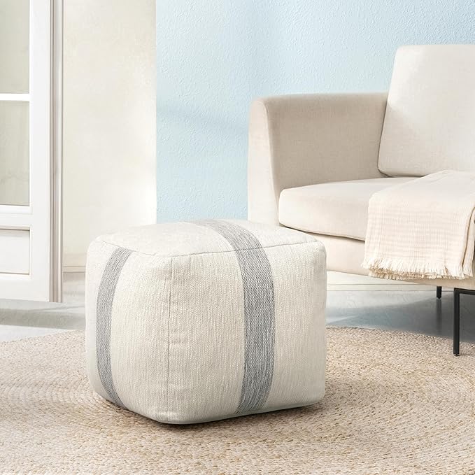 Anji Mountain Artisan Crafted Cotton Blend Pouf Ottoman | Versatile Floor Seating & Footstool for Living Room | Modern Boho Home Décor Accent | Filled Pouffe