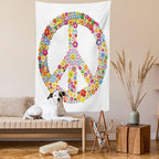 Ambesonne Groovy Tapestry, Floral Peace Sign Summer Spring Blooms Love Happiness Themed Illustration Print, Fabric Wall Hanging Decor for Bedroom Living Room Dorm, 23" X 28", Red White