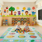 Large Classroom Carpet Rug, Educational Areas Rug Non-Slip Playmat Painted Small Tree Pattern, Washable Loop Pile Carpet for Playroom, Livingroom,Bedroom, Seats 30 7.6 x 13ft
