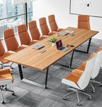 Sturdy Conference Table with Cable Management Grommets Modern Rectangle Office Meeting Table with Wood Tabletop and Metal Frame & Legs- Easy Assembly Boardroom Table (Natural, 12 Foot)