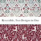 Southshore Fine Living, Inc. Christmas Bedding, Twin Quilt Set with Pillow Sham, Reversible Christmas Quilt with Holly, Snowflakes, Reindeer, 2-Sided Coverlet, Twin/Twin XL - Vintage Red & Cream