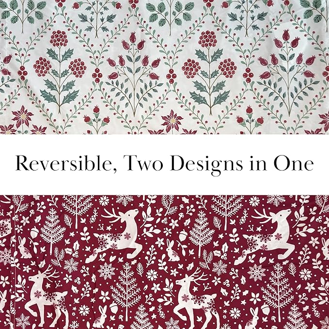 Southshore Fine Living, Inc. Christmas Quilt, Queen Size/Full with 2 Pillow Shams, Reversible Coverlet, Queen Size/Full Size Holiday Christmas Bedding Set - Vintage Red & Cream
