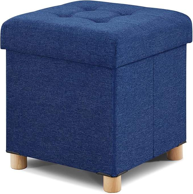 BRIAN & DANY Small Ottoman with Storage, Foot Stool Ottoman Storage Cube, Foot Rest for Couch with Legs, Blue 14.8" x 14.8" x 16"