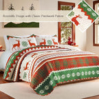 Whale Flotilla Christmas Quilt Twin Size, Soft Boho Floral Bedspreads for Bed Reversible Lightweight Twin Quilt Bedding Set Coverlets with 1 Pillow Sham for All Seasons, Happy Snowflake