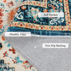 U'Artlines Boho Vintage Area Rug 5x7 Machine Washable Low Pile Soft Floor Carpet Non Slip Non Shedding Accent Rug for Living Room Bedroom Entryway Dining Room Office Orange/Multi