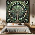 Ambesonne Green Tapestry Queen Size, Moon Phases Around a Tree of Life Enhance Night Boho Astrology Design Print, Wall Hanging Bedspread Bed Cover Wall Decor, 88" X 88", Black Ecru and Blue