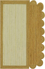 Scalloped Jute Rug, Hand Woven Runner Area Rug, 3x10 Ft Beige & Brown Braided Natural Sisal Kilim Rugs for Living Room, Kitchen, Entryway, Farmhouse