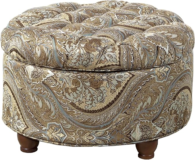 Homepop Home Decor |N8264-F1044 | Large Button Tufted Woven Round Storage Ottoman | Ottoman with Storage for Living Room & Bedroom, Traditional Paisley