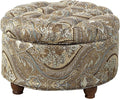 Homepop Home Decor |N8264-F1044 | Large Button Tufted Woven Round Storage Ottoman | Ottoman with Storage for Living Room & Bedroom, Traditional Paisley